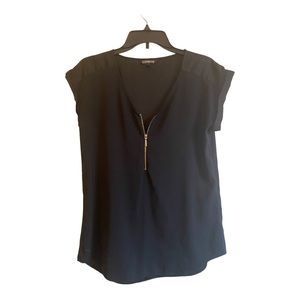 EXPRESS Black Zip-up V-Neck Satin Blouse Size Medium